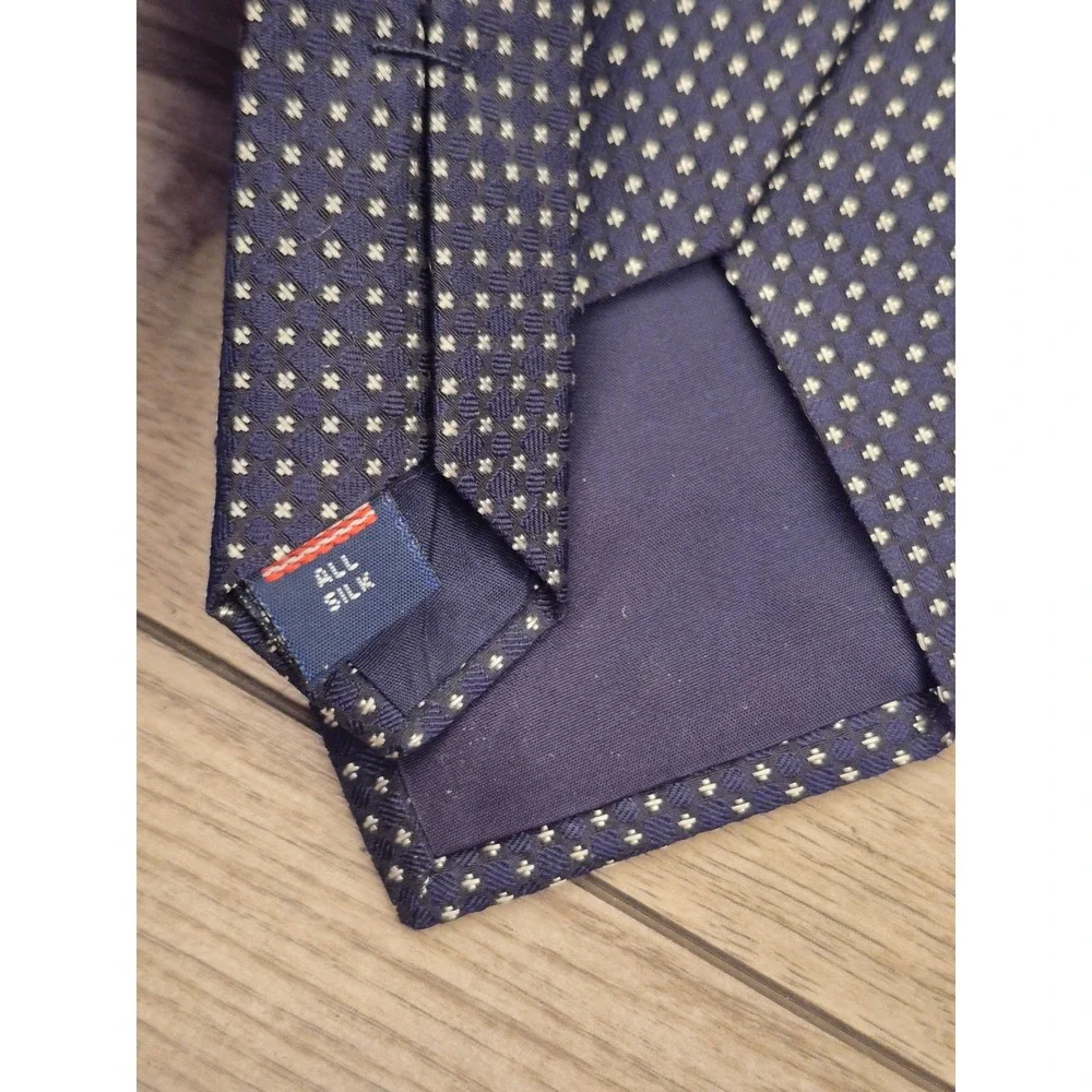 Gitman Bros‎ Mens Navy Blue Silver Geometric Cross Pattern Silk Necktie USA Made
